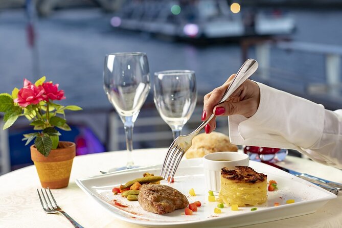 Dinner Cruise Prestige Check-out from the Eiffel Tower - The dinner: foie gras, veal pavé, sea bream, and a dessert that holds the meal together