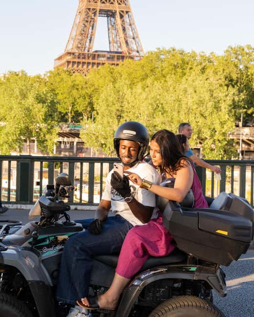 Paris: City Highlights Guided Quad Tour - Getting on the double quad: seats, helmets, and gasoline vs electric