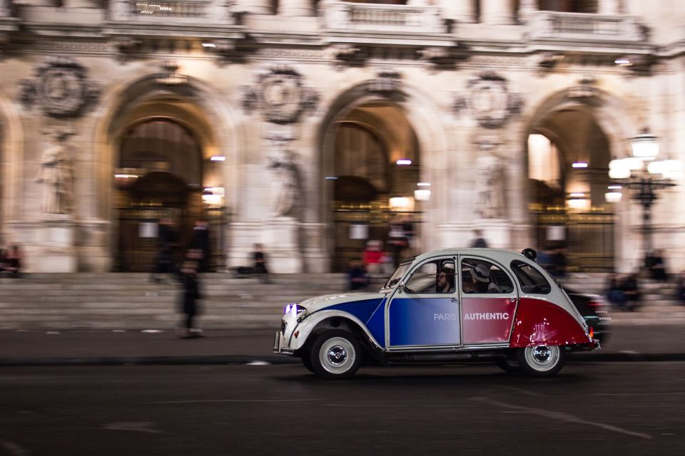 Paris: Discover Paris by Night in a Vintage Car with a Local - Open roof, clear roof: plan for real evening weather