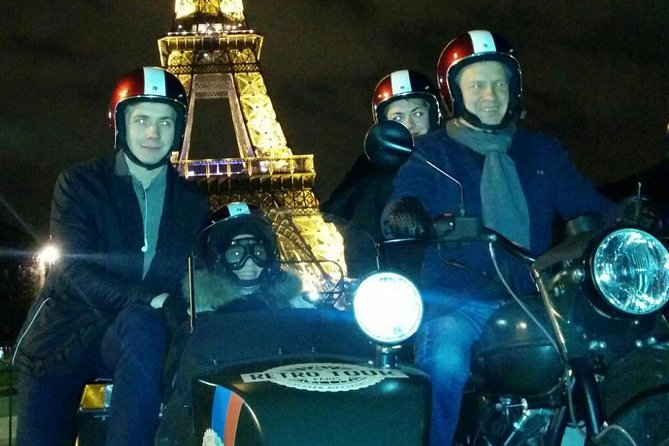 Paris Vintage Tour by Night on a Sidecar with Champagne - Arc de Triomphe and Eiffel Tower champagne time
