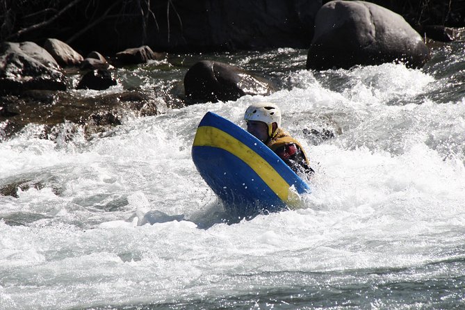 Whitewater swimming (hydrospeed) on the Ubaye - Starting at the EVP base in Méolans-Revel